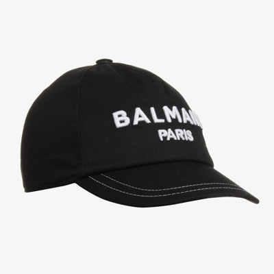 Balmain Kids' Logo-embroidered Cotton Cap In Black