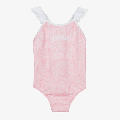 Versace Baby Girls Pink Barocco Swimsuit In Pink Light