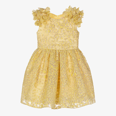 David Charles Babies' Girls Yellow Organza Brocade Dress