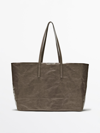 MASSIMO DUTTI LEATHER TOTE BAG WITH A CRACKLED FINISH