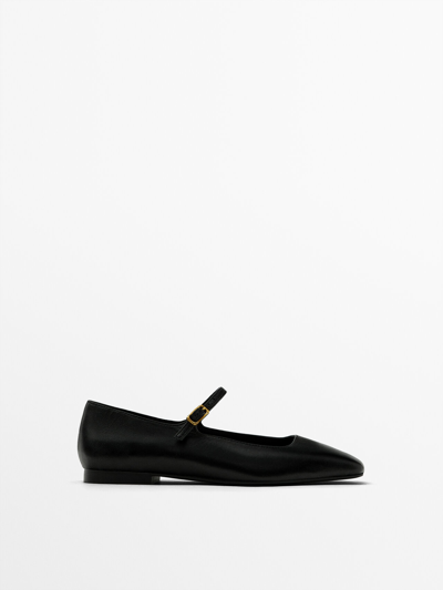 Massimo Dutti Ballet Flats With Buckle In Black