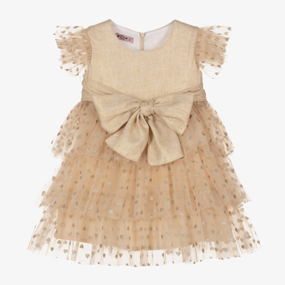 Phi Clothing Babies' Girls Gold Hearts Tulle Dress