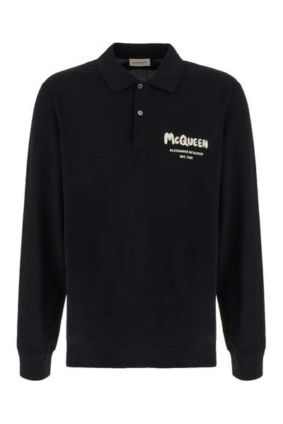 Alexander Mcqueen Logo Embroidered Polo Shirt In Black