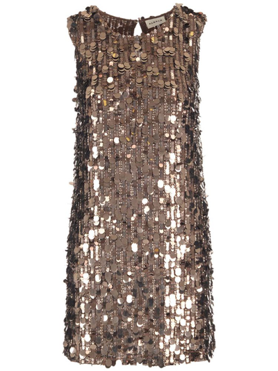 P.a.r.o.s.h . Sequin Embellished Sleeveless Mini Dress In Brown