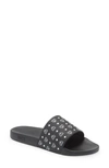 Mcm Men's Monogram Logo Print Slide Sandals In Black/black