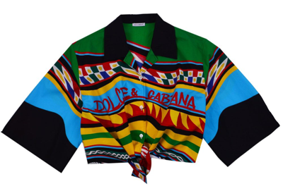Dolce & Gabbana Kids' Carretto-print Cropped Shirt In Multicolour