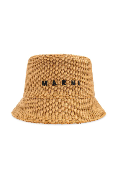 Marni Logo Embroidered Bucket Hat In Beige