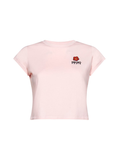 Kenzo Logo Embroidered Cropped T In Pink