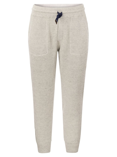 Brunello Cucinelli Drawstring Knitted Trousers In Grey