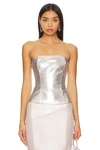 Superdown Novi Faux Leather Corset In Silver Metallic