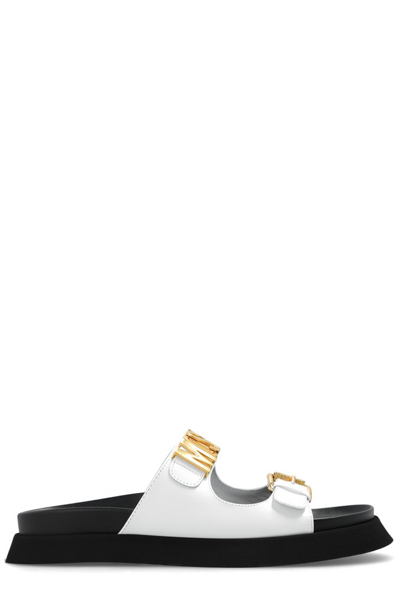 Moschino Logo-plaque Flat Sandals In White