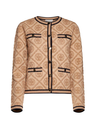 Tory Burch Crewneck Button In Brown