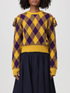 Burberry Ekd Check Knit Tassel-shoulder Crop Sweater In Yellow
