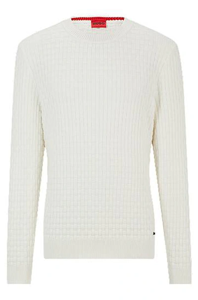 Hugo Boss Relaxed-fit Pure-cotton Sweater With 3d Knitted Pattern In White