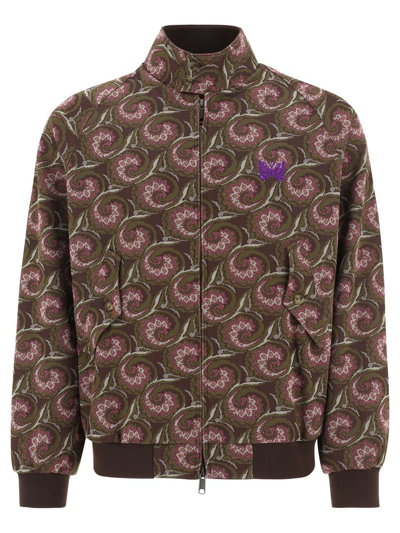 Needles Graphic-pattern Funnel Neck Jacket In Brown