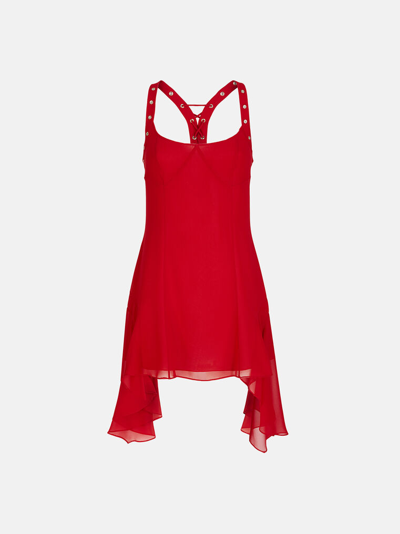 Attico Georgette Ruched Mini Dress In Red