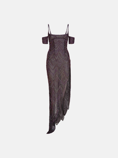 Attico The  Dresses Gend - Dark Purple Long Dress Dark Purple Main Fabric: 100% Polyamide, Embroidery