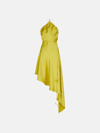Attico Fluid Satin Halter Neck Midi Dress In Lime