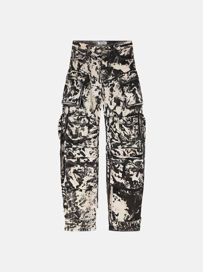 Attico Fern White/black Denim Pants In Black/white/soft Pink