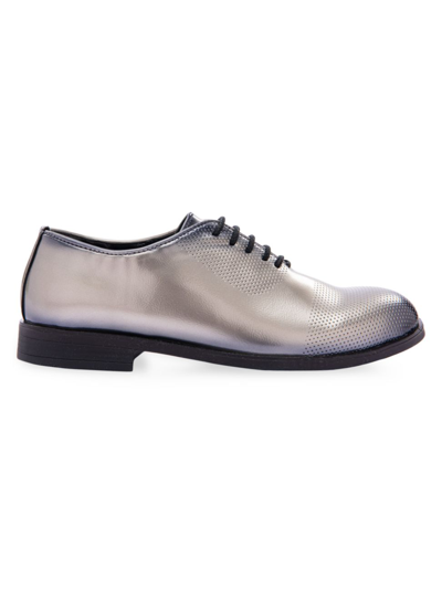 Moustache Kids' Round-toe Metallic Oxford Shoes In Platinum