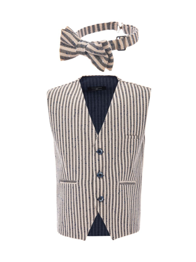 Moustache Stripe-print Waistcoat Set In Beige