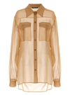 Alberta Ferretti Beige Shirt With Pointed Collar And Patch Pockets In Silk Chiffon Woman