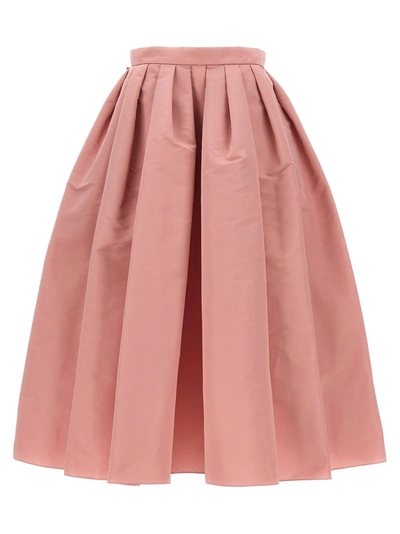 Alexander Mcqueen Pleated Polyfaille Midi Skirt In Color Carne Y Neutral
