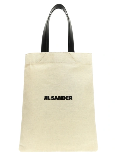 JIL SANDER FLAT SHOPPER TOTE BAG WHITE/BLACK