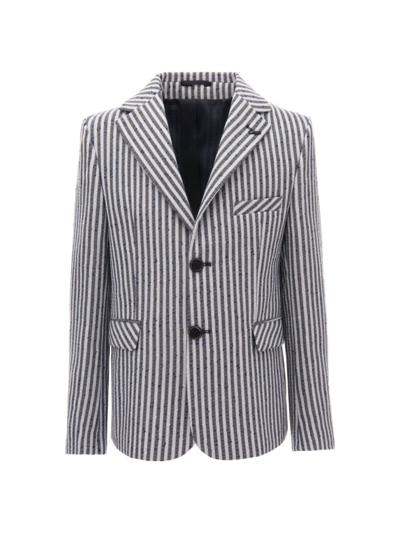 Moustache Kids' Striped Single-breasted Blazer In Navy Grey