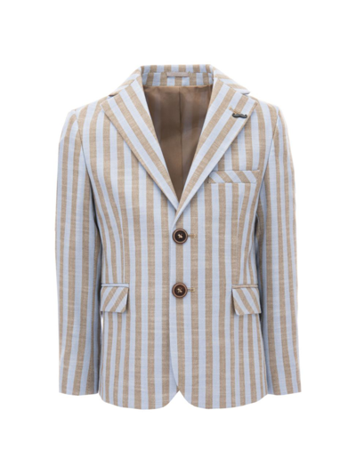 Moustache Kids' Striped Single-breasted Blazer In Beige White