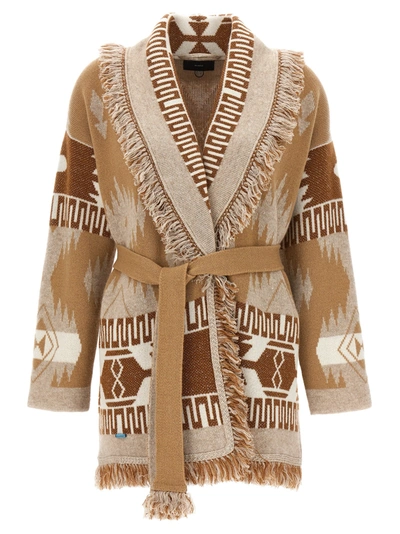 Alanui Icon Cashmere And Linen Blend Cardigan In Beige