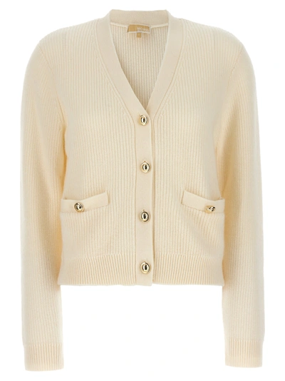 Michael Kors Logo Buttons Cardigan Sweater, Cardigans White In Blanco