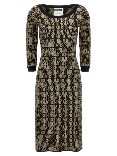 Moschino Logo Dresses Black In Brown