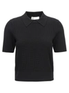 TORY BURCH LOGO EMBROIDERY KNITTED  SHIRT POLO BLACK
