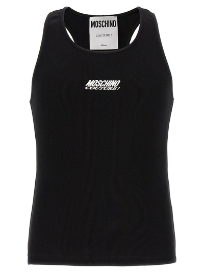 Moschino Embroidered-logo Ribbed Tank Top In Black