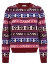 Ganni Pink Logo Wool Mix O-neck Pullover
