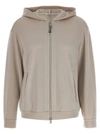 Brunello Cucinelli Beige Hoodie With Zip Closure In Cotton And Silk Woman