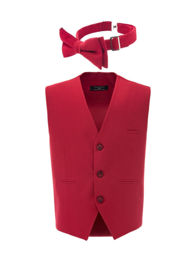 Moustache Textured Waistcoat Set In Red