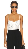 Free People Printed Night Rhythm Bodysuit In White Dot Combo