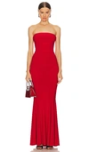 Norma Kamali Turtleneck Strapless Fishtail Gown In Red