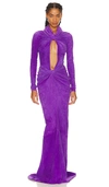 LAQUAN SMITH LONG SLEEVE KEYHOLE GOWN WITH RUCHED