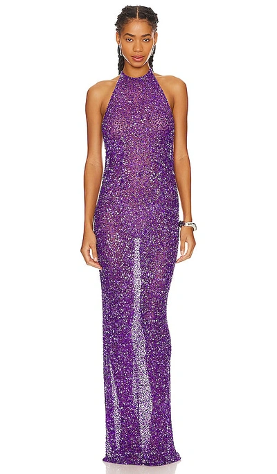 Retroféte Clarisse Sheer Sequin Dress In Amethyst