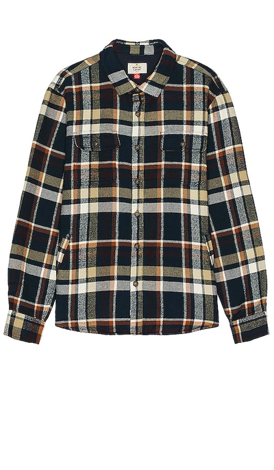 Marine Layer Signature Lined Camping Shirt In Navy & Brown Plaid