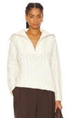 Vince Cable-knit Wool Half-zip Pullover Sweater In Off White