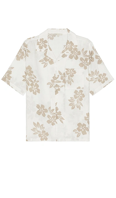 Onia Air Linen Convertible Vacation Coast Floral Shirt In White & Stone