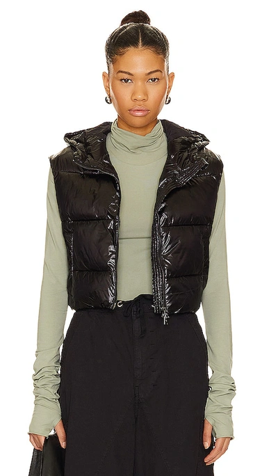 Spiritual Gangster Stella Cropped Puffer Vest In Black Metallic