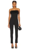 Alice And Olivia Womens Feathered Trim Off-shoulder Jumpsuit In Black