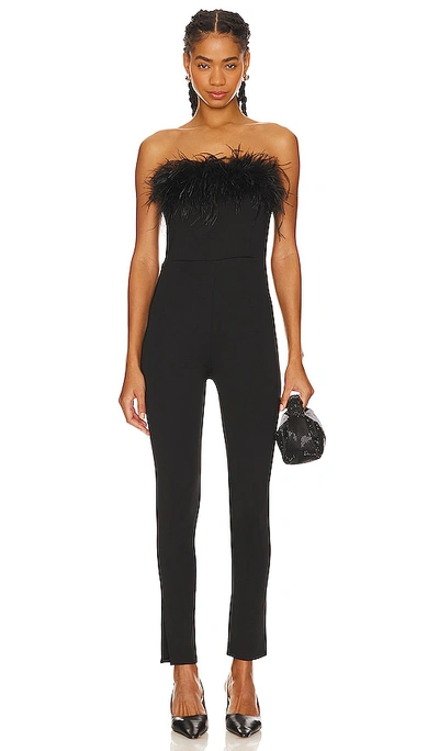 Alice And Olivia Idell Feather Jumpsuit In Black