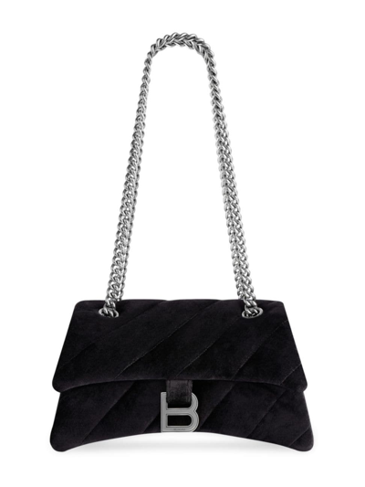 Balenciaga Small Crush Velvet Shoulder Bag In Black