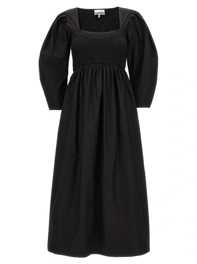 GANNI SMOCK STITCH DRESS DRESSES BLACK